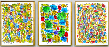 Painting titled "HAPPY TRIPTYCH" by Jean Mirre, Original Artwork, Acrylic