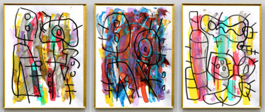 Malerei mit dem Titel ""Triptyque Arts Mén…" von Jean Mirre, Original-Kunstwerk, Acryl