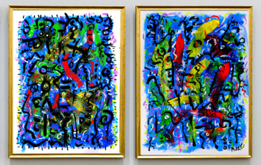 Schilderij getiteld "DIPTYQUE BESTIAIRE/…" door Jean Mirre, Origineel Kunstwerk, Acryl