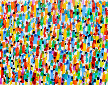 Painting titled "FOULE" by Jean Mirre, Original Artwork, Oil Mounted on Wood Stretcher frame