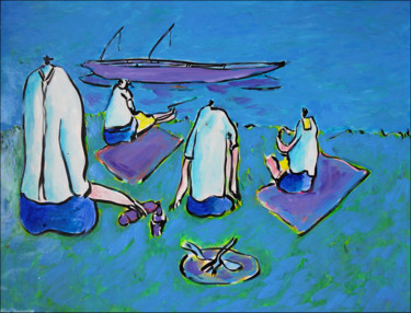 Pintura titulada "PIQUE-NIQUE AU BORD…" por Jean Mirre, Obra de arte original, Oleo