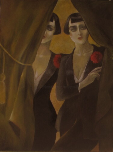 Peinture intitulée "Derriere le Rideau" par Jeanne Dequesne (TONY GRAM), Œuvre d'art originale, Huile Monté sur Châssis en b…