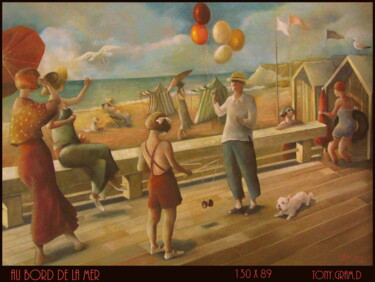 Painting titled "AU BORD DE LA MER" by Jeanne Dequesne (TONY GRAM), Original Artwork, Oil