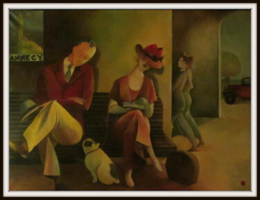 Schilderij getiteld "le voyage de DOUGLAS" door Jeanne Dequesne (TONY GRAM), Origineel Kunstwerk, Olie