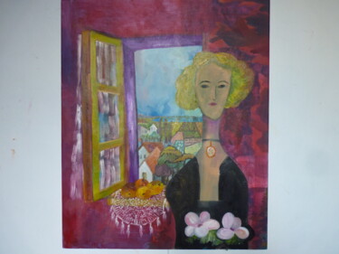 Peinture intitulée "Femme au bouquet" par Jeanne Gabriel, Œuvre d'art originale, Huile