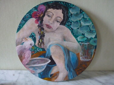 Peinture intitulée "La femme au perroqu…" par Jeanne Gabriel, Œuvre d'art originale, Huile
