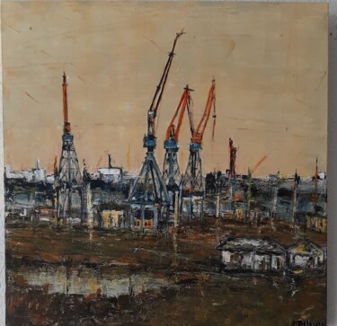 Painting titled "Docks" by Jeanne-Marie Delbarre, Original Artwork, Acrylic Mounted on Wood Stretcher frame