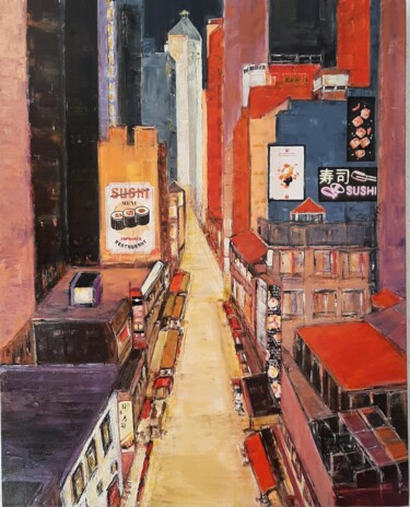 Painting titled "Asia Street" by Jeanne-Marie Delbarre, Original Artwork, Acrylic Mounted on Wood Stretcher frame