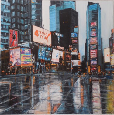 Peinture intitulée "Times Square Après…" par Jeanne-Marie Delbarre, Œuvre d'art originale, Acrylique Monté sur Châssis en bo…