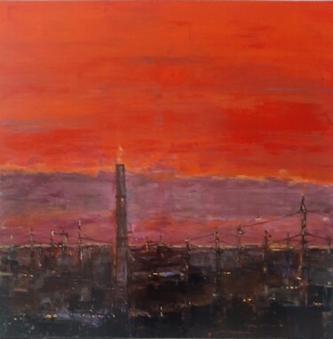 Painting titled "Paysage Industriel" by Jeanne-Marie Delbarre, Original Artwork, Acrylic Mounted on Wood Stretcher frame