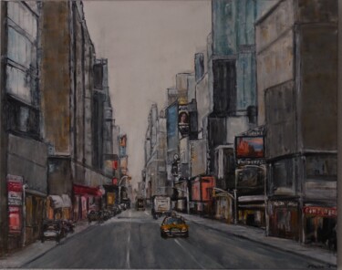 Painting titled "New-York 52-eme Rue" by Jeanne-Marie Delbarre, Original Artwork, Acrylic Mounted on Wood Stretcher frame