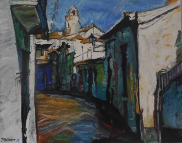 Painting titled "Ruelle Bleue" by Jeanne-Marie Delbarre, Original Artwork, Oil