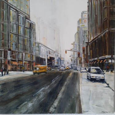 Painting titled "Neige-a-New-York" by Jeanne-Marie Delbarre, Original Artwork, Acrylic Mounted on Wood Stretcher frame