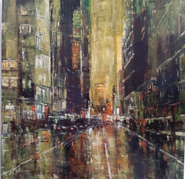 Painting titled "New-York-vert" by Jeanne-Marie Delbarre, Original Artwork, Acrylic Mounted on Wood Stretcher frame