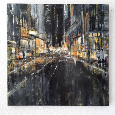 Картина под названием "New-York-gris" - Jeanne-Marie Delbarre, Подлинное произведение искусства, Акрил Установлен на Деревян…