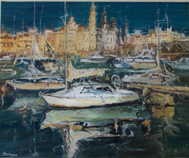 Painting titled "Marina." by Jeanne-Marie Delbarre, Original Artwork, Oil Mounted on Wood Stretcher frame
