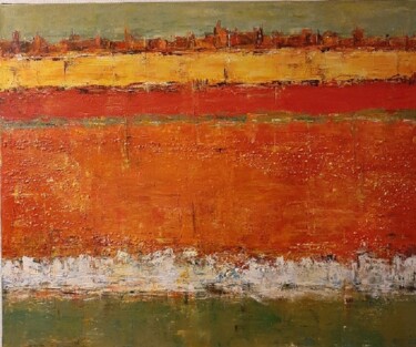 Painting titled "Verte Orange" by Jeanne-Marie Delbarre, Original Artwork, Acrylic Mounted on Wood Stretcher frame