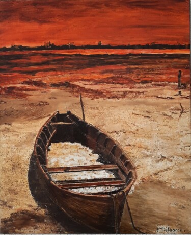 Malerei mit dem Titel "Rouge et Or" von Jeanne-Marie Delbarre, Original-Kunstwerk, Öl Auf Keilrahmen aus Holz montiert