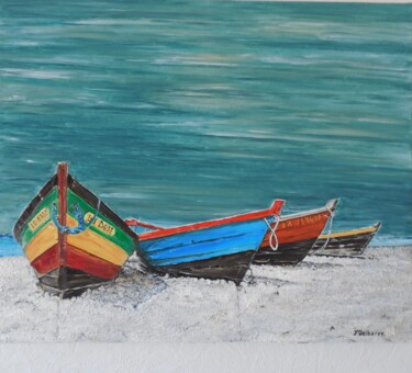 Painting titled "Barques." by Jeanne-Marie Delbarre, Original Artwork, Oil