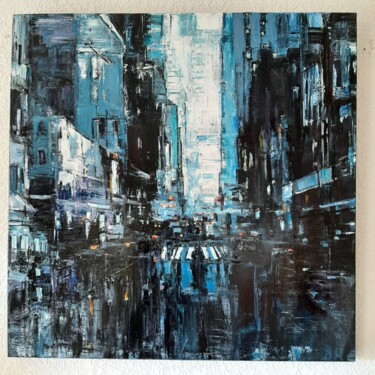 Painting titled "New-York-rue-bleue." by Jeanne-Marie Delbarre, Original Artwork, Acrylic