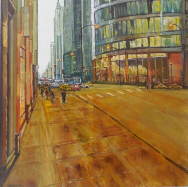 Painting titled "New-York-jaune." by Jeanne-Marie Delbarre, Original Artwork, Acrylic Mounted on Wood Stretcher frame