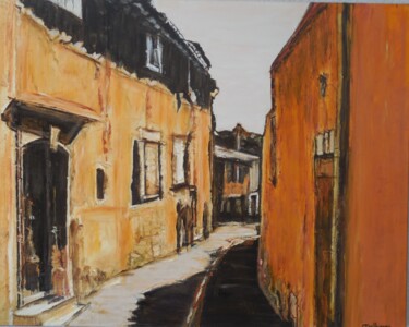 Painting titled "Ruelle Ocre" by Jeanne-Marie Delbarre, Original Artwork, Oil Mounted on Wood Stretcher frame
