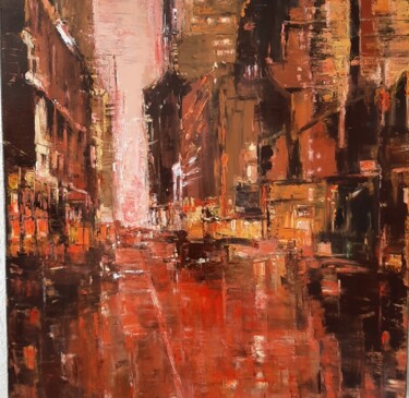 Painting titled "New York Rougeoyante" by Jeanne-Marie Delbarre, Original Artwork, Acrylic