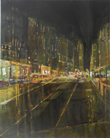 Painting titled "New York Nuit Noire" by Jeanne-Marie Delbarre, Original Artwork, Acrylic Mounted on Wood Stretcher frame