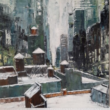 Pintura titulada "Toits L'hiver" por Jeanne-Marie Delbarre, Obra de arte original, Acrílico Montado en Bastidor de camilla d…