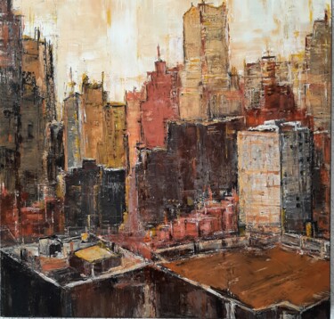 Painting titled "Toits de Manhattan" by Jeanne-Marie Delbarre, Original Artwork, Acrylic Mounted on Wood Stretcher frame