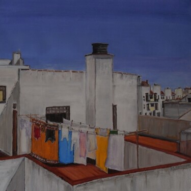 Painting titled "La Terrasse" by Jeanne-Marie Delbarre, Original Artwork, Acrylic Mounted on Wood Stretcher frame