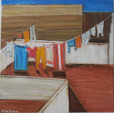 Painting titled "La Terrasse 2" by Jeanne-Marie Delbarre, Original Artwork, Acrylic Mounted on Wood Stretcher frame