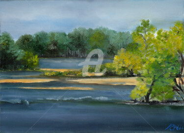 Painting titled "Loire 2" by Jeanne-Marie Robic, Original Artwork, Oil Mounted on Wood Stretcher frame