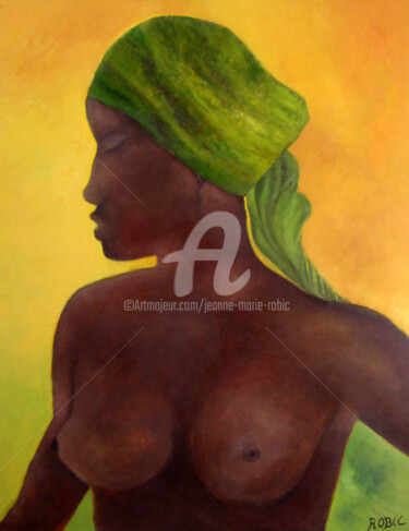 Painting titled "AFRICAINE" by Jeanne-Marie Robic, Original Artwork, Oil