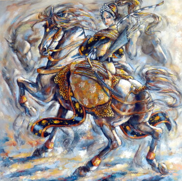 Peinture intitulée "Senshi Nekkeshu" par Jeanne Saint Chéron, Œuvre d'art originale, Acrylique Monté sur Châssis en bois