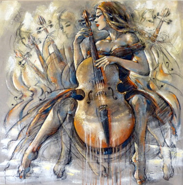 Painting titled "Allegro Pizzicato" by Jeanne Saint Chéron, Original Artwork, Acrylic Mounted on Wood Stretcher frame