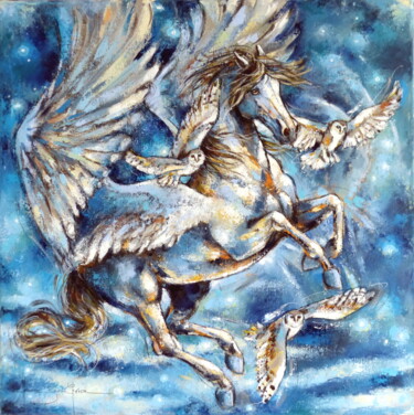 Painting titled "L'heure bleue" by Jeanne Saint Chéron, Original Artwork, Acrylic Mounted on Wood Stretcher frame