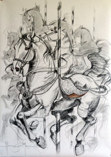 Рисунок под названием "Le carrousel de Mil…" - Jeanne Saint Chéron, Подлинное произведение искусства, Древесный уголь