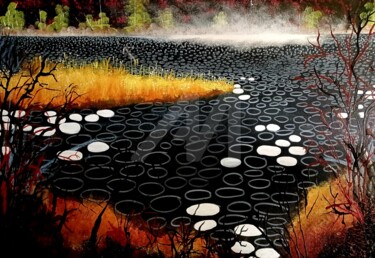 Painting titled "Beaver Lake" by Jeanne Krabbendam, Original Artwork, Acrylic Mounted on Wood Stretcher frame