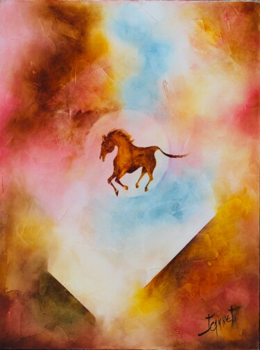 Painting titled "Comme un CHEVAL" by Christian Jeannet, Original Artwork, Oil Mounted on Wood Stretcher frame