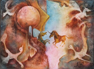 Pittura intitolato "Le combat  de L'Abs…" da Christian Jeannet, Opera d'arte originale, Olio Montato su Telaio per barella i…