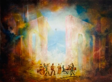 Painting titled "Source de  Musique" by Christian Jeannet, Original Artwork, Oil Mounted on Wood Stretcher frame