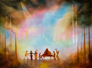 Картина под названием "Soirée. JAZZ" - Christian Jeannet, Подлинное произведение искусства, Масло Установлен на Деревянная р…