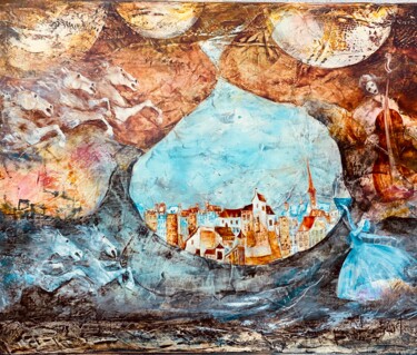 Картина под названием "Nuage sur HONFLEUR" - Christian Jeannet, Подлинное произведение искусства, Масло Установлен на Деревя…