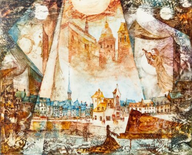 Pittura intitolato "Un piano sur HONFLE…" da Christian Jeannet, Opera d'arte originale, Olio Montato su Telaio per barella i…
