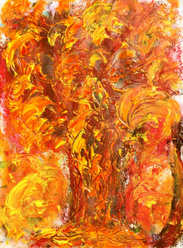 Painting titled "L'ARBRE D'OR" by Jeannette Allary, Original Artwork, Oil