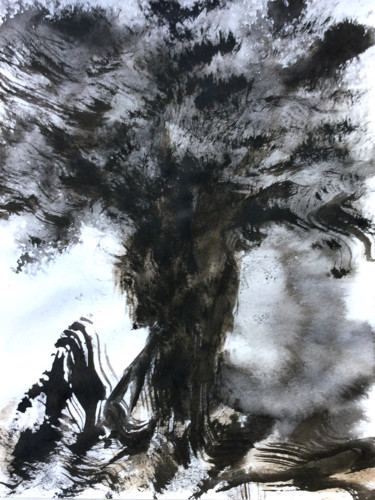 Painting titled "ARBRE ....TOI QUI S…" by Jeannette Allary, Original Artwork, Ink Mounted on Other rigid panel