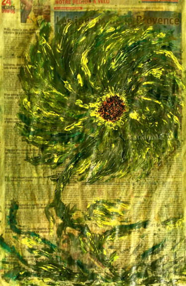 Tekening getiteld "SOLEIL VERT 1973" door Jeannette Allary, Origineel Kunstwerk, Olie