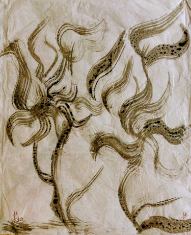 Desenho intitulada "DIALOGUE des FLEURS…" por Jeannette Allary, Obras de arte originais, Óleo