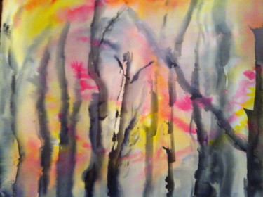 Painting titled "INCENDIE" by Jeannette Allary, Original Artwork, Watercolor